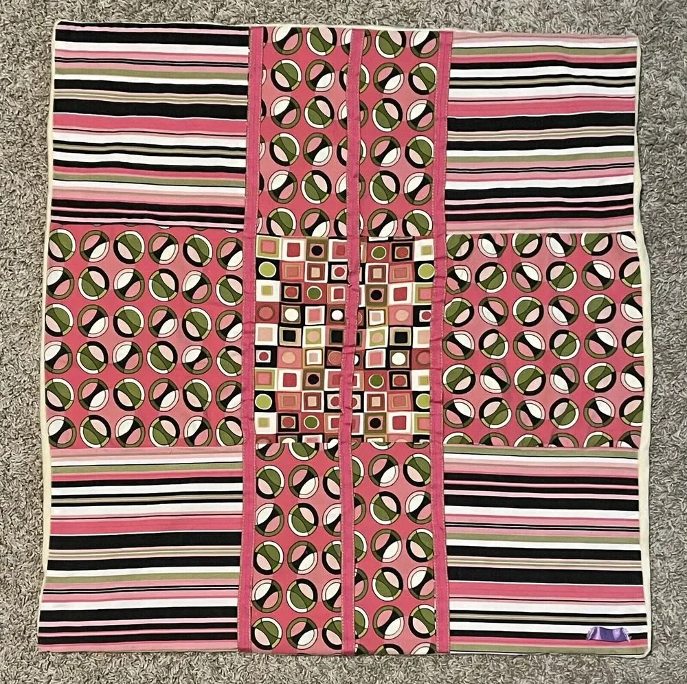 VTG Mod Print Baby Crib Blanket Canvas Fleece 2-sided Pink Green Black Nursery